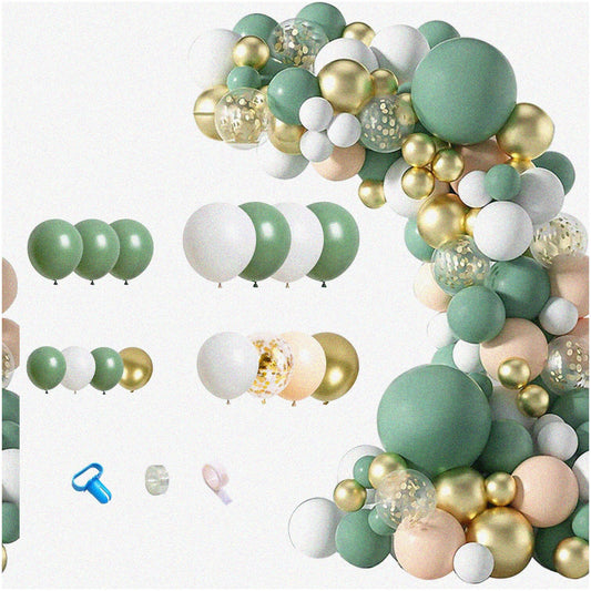 Avocado Green, White, Nude, Gold Balloon Arch Kit