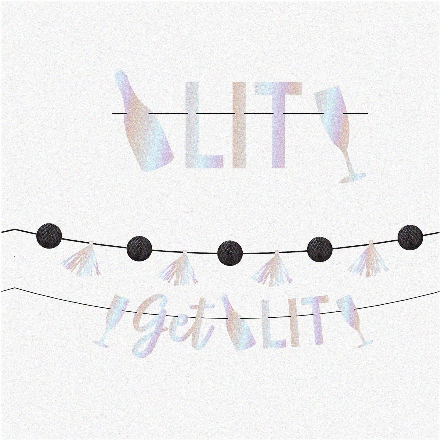 Colorful Décor Set with Iridescent Banners and Honeycomb Balls