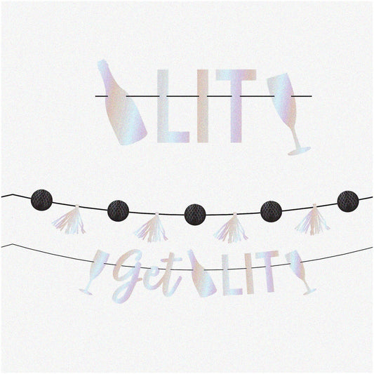 Colorful Décor Set with Iridescent Banners and Honeycomb Balls