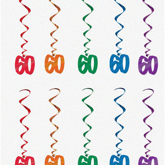 Rainbow Jubilee 60th Birthday Hanging Spirals 36" 10 Pack