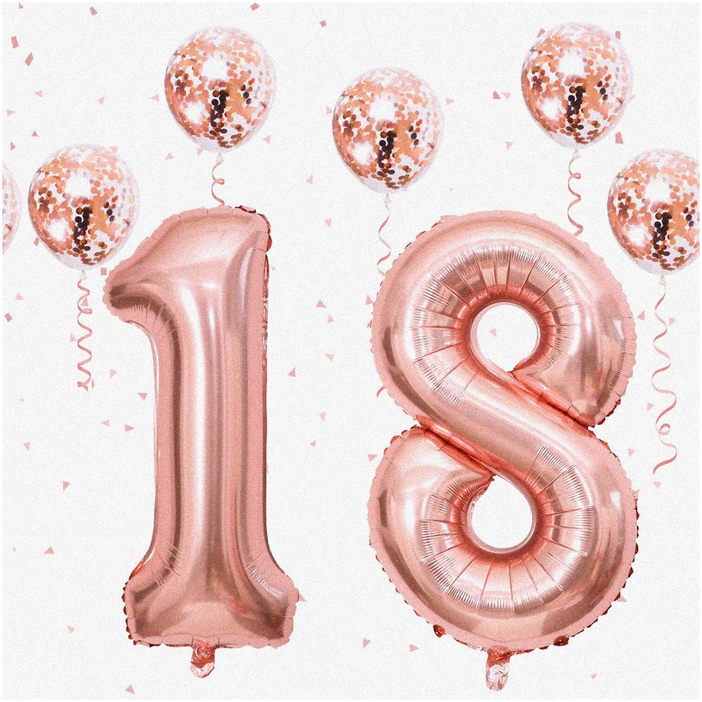 Rose Gold 18th Birthday Balloons Set with Number 1 and 8, Confetti Balloons