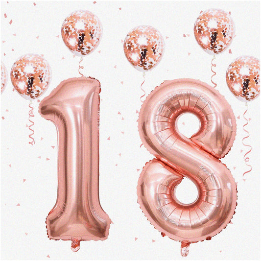 Rose Gold 18th Birthday Balloons Set with Number 1 and 8, Confetti Balloons