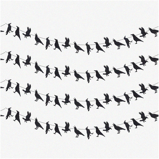 Black Crow Paper Garland 4Pcs Hanging Decorations