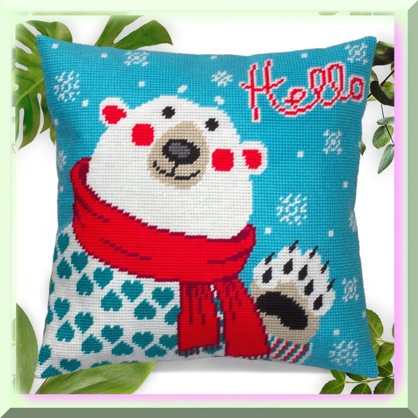 CozyCrafts Bear Cross-Stitch Kit for 16x16 Throw Pillow