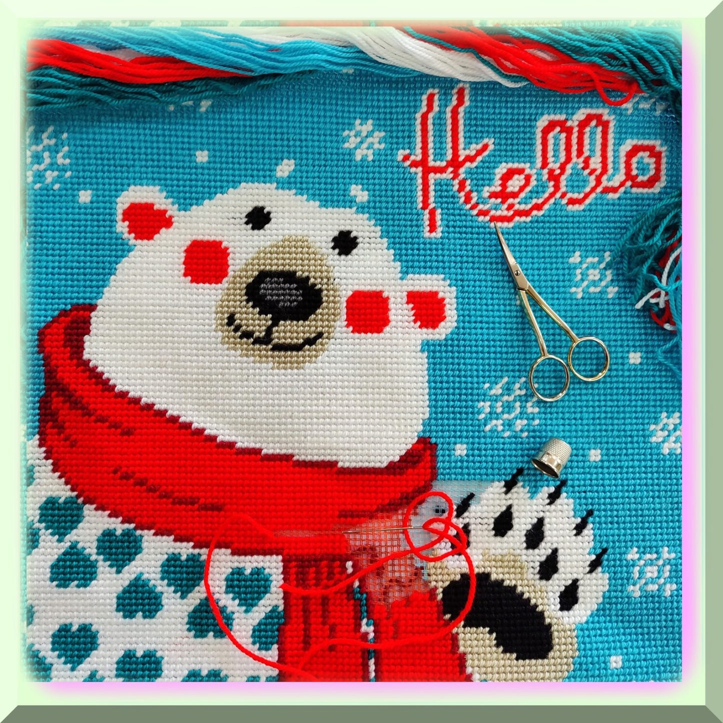 CozyCrafts Bear Cross-Stitch Kit for 16x16 Throw Pillow