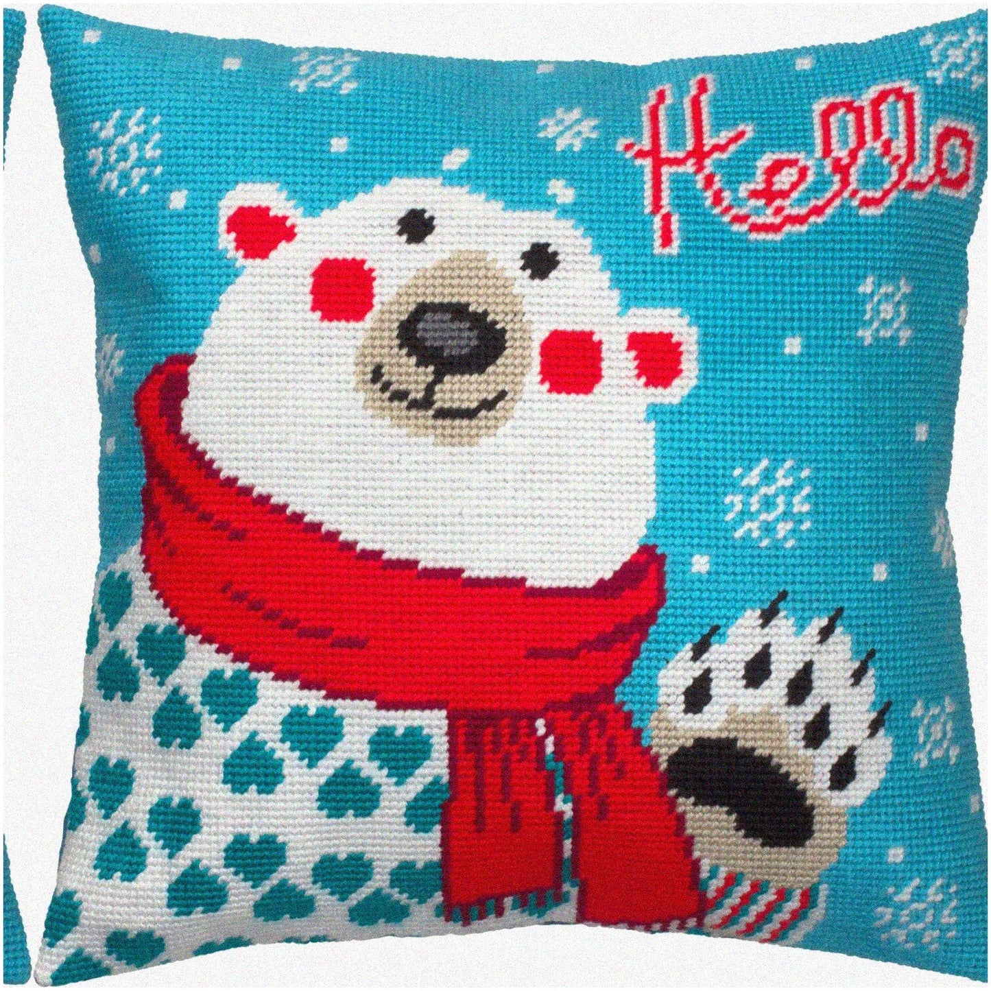 CozyCrafts Bear Cross-Stitch Kit for 16x16 Throw Pillow