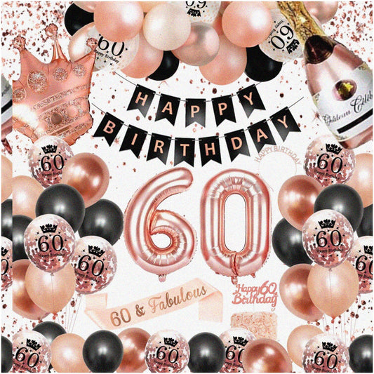 60th Birthday Celebration Kit with Banner, Balloons, Tiara