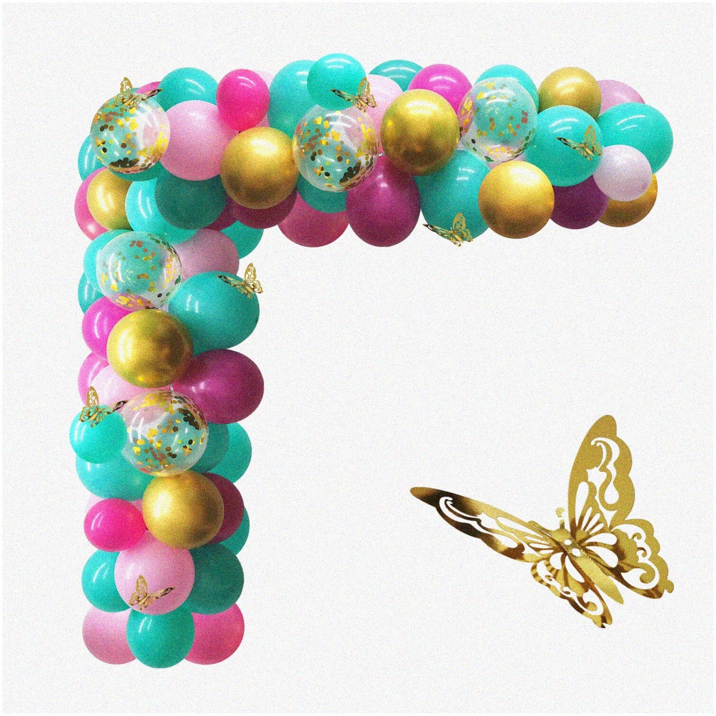 Teal Pink 127pcs Balloon Arch Kit with Gold Butterfly