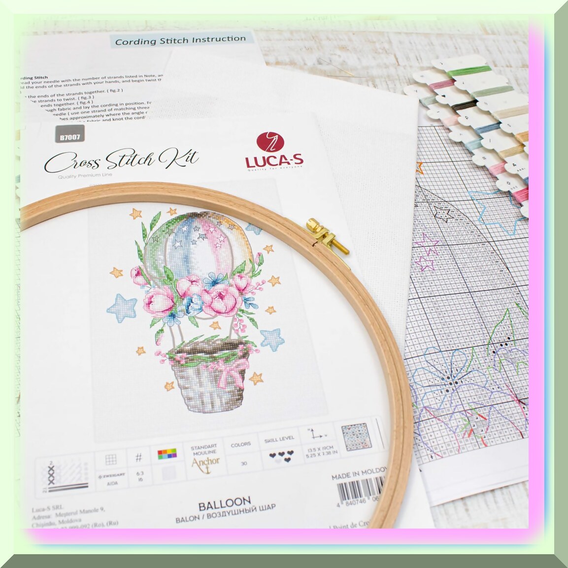 Cross Stitch Kit with Premium Canvas and Threads