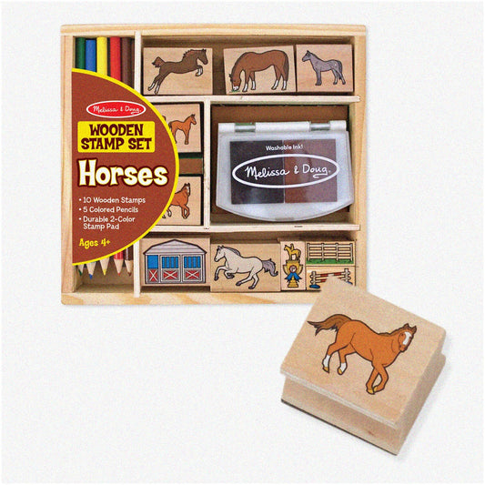Horse Stable Stamp Set with 10 Stamps, 5 Pencils, 2-Color Inkpad