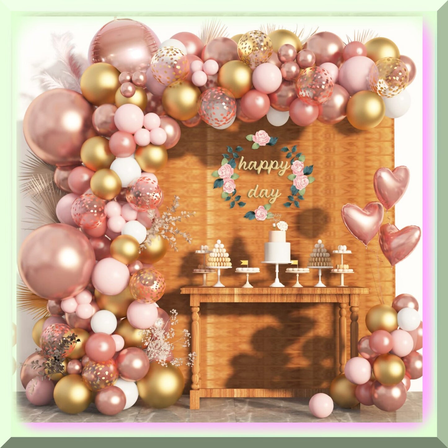 150pcs Rose Gold, Pink, White Gold Confetti Latex Balloon Garland Kit