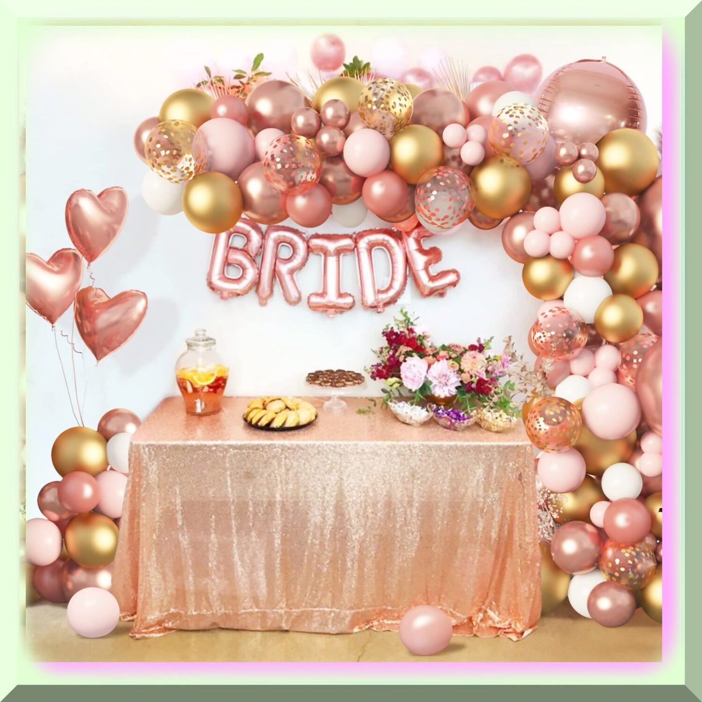 150pcs Rose Gold, Pink, White Gold Confetti Latex Balloon Garland Kit