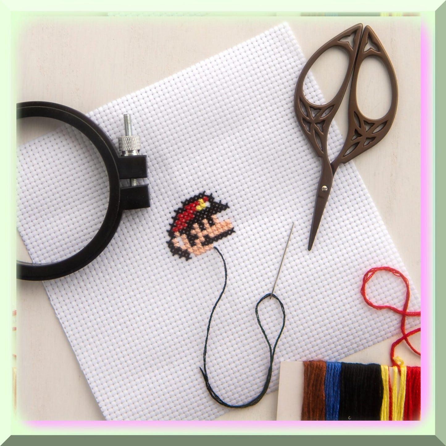 Beginner Cross Stitch Kit with Mario Theme and 11 Count Aida