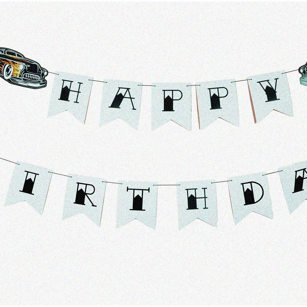 Clic Car Birthday Banner Vintage Hot Rod Decoration