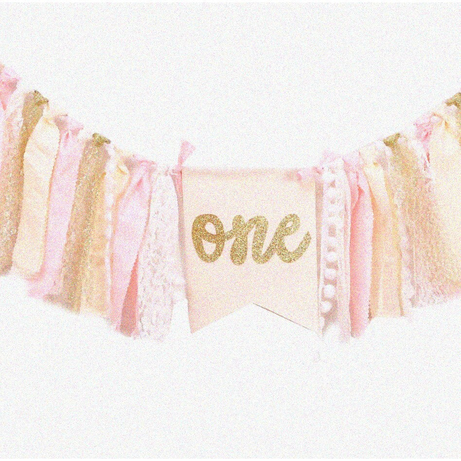 Swan Princess 1st Birthday Highchair Banner Pink