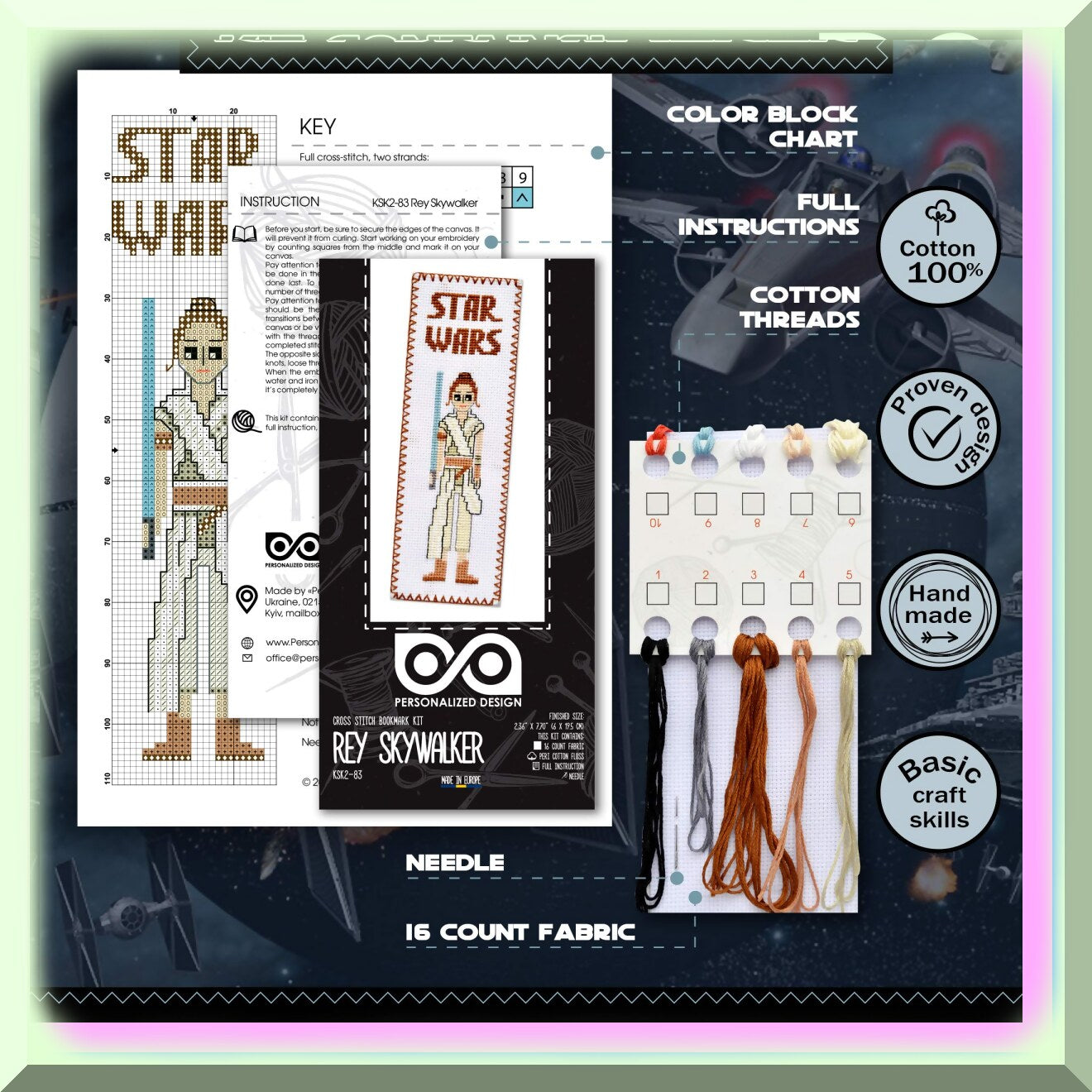 Rey Skywalker Cross Stitch Bookmark Kit for Embroidery