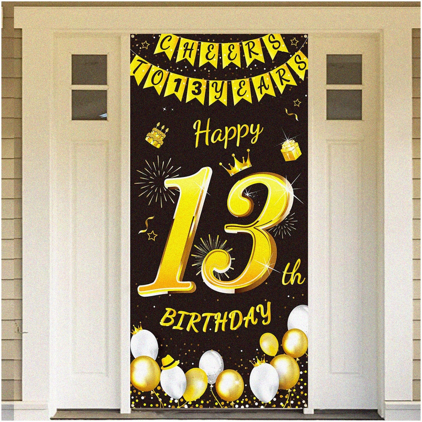 Black Gold 13th Celebration Banner for Birthday Party