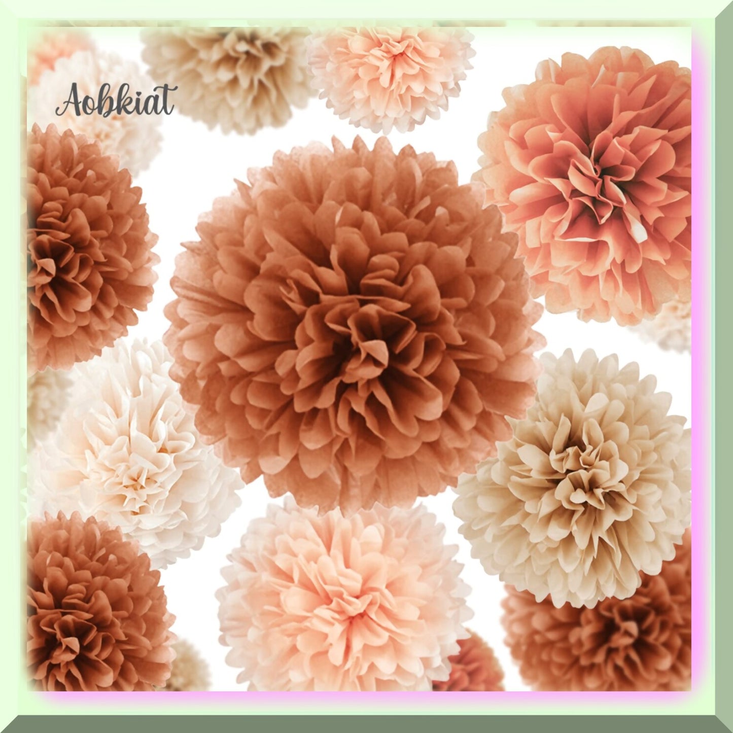 16 pcs Earth Tone Tissue Paper Pom Poms Set