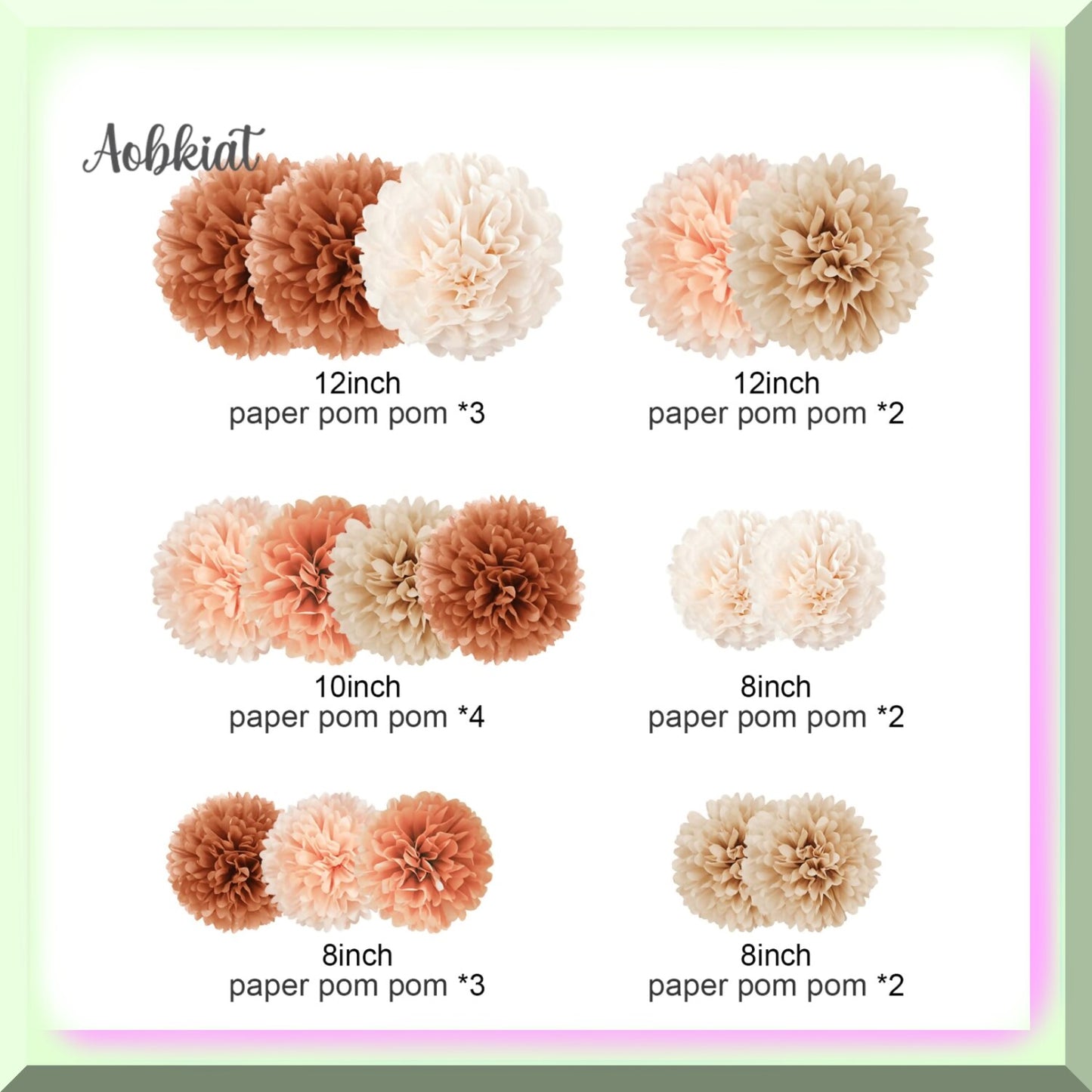 16 pcs Earth Tone Tissue Paper Pom Poms Set