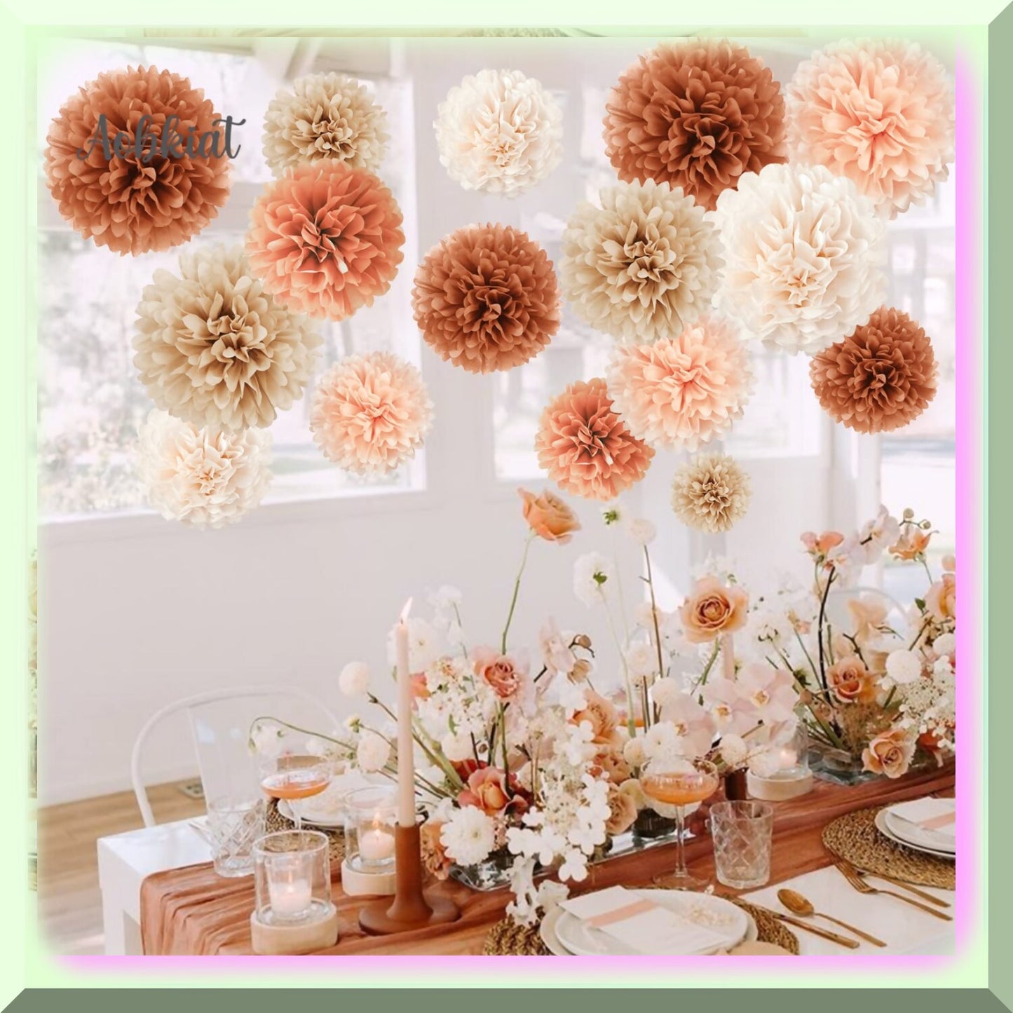 16 pcs Earth Tone Tissue Paper Pom Poms Set