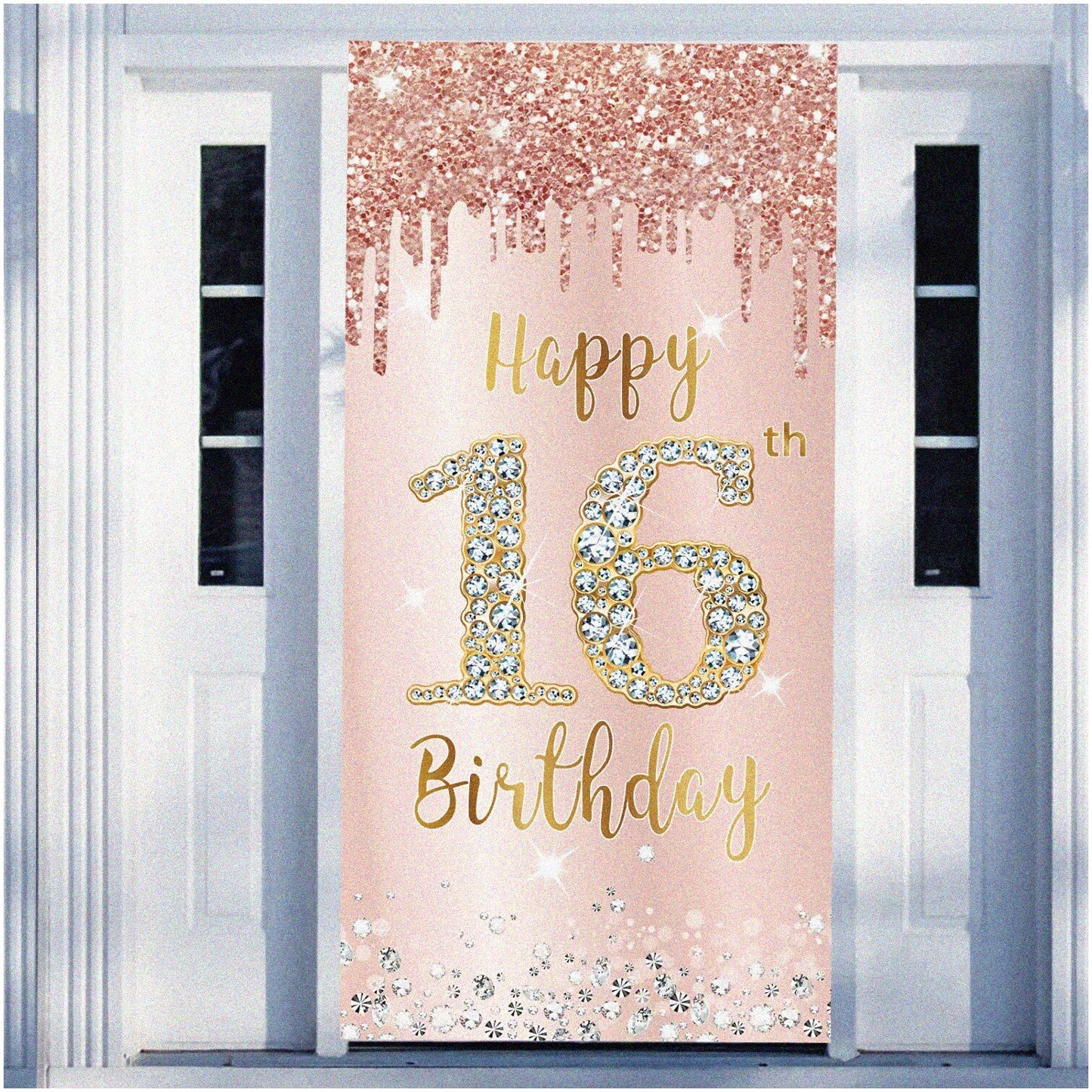 Sweet 16 Rose Gold Door Decor Banner 72.8 x 35.4 inches
