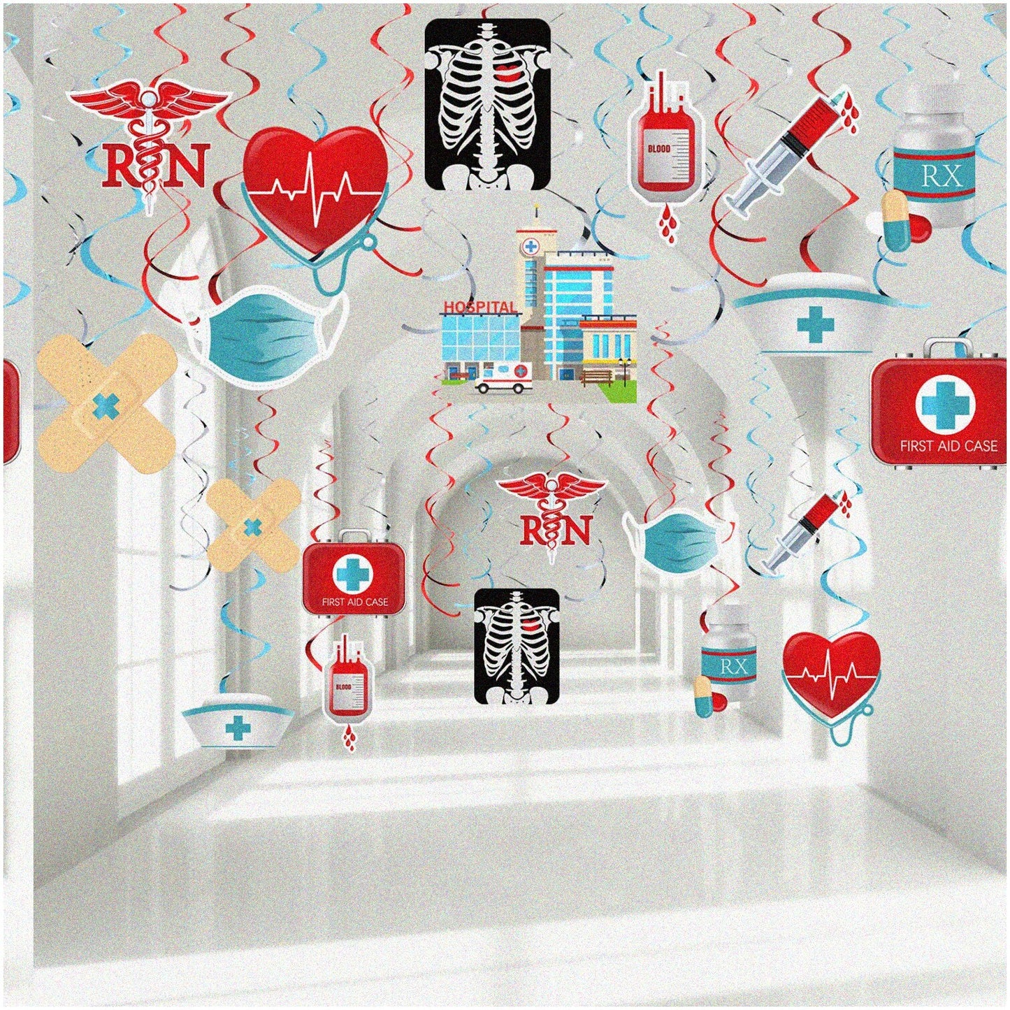 Nurse Fiesta Swirls Ceiling Decorations 30 Red Blue
