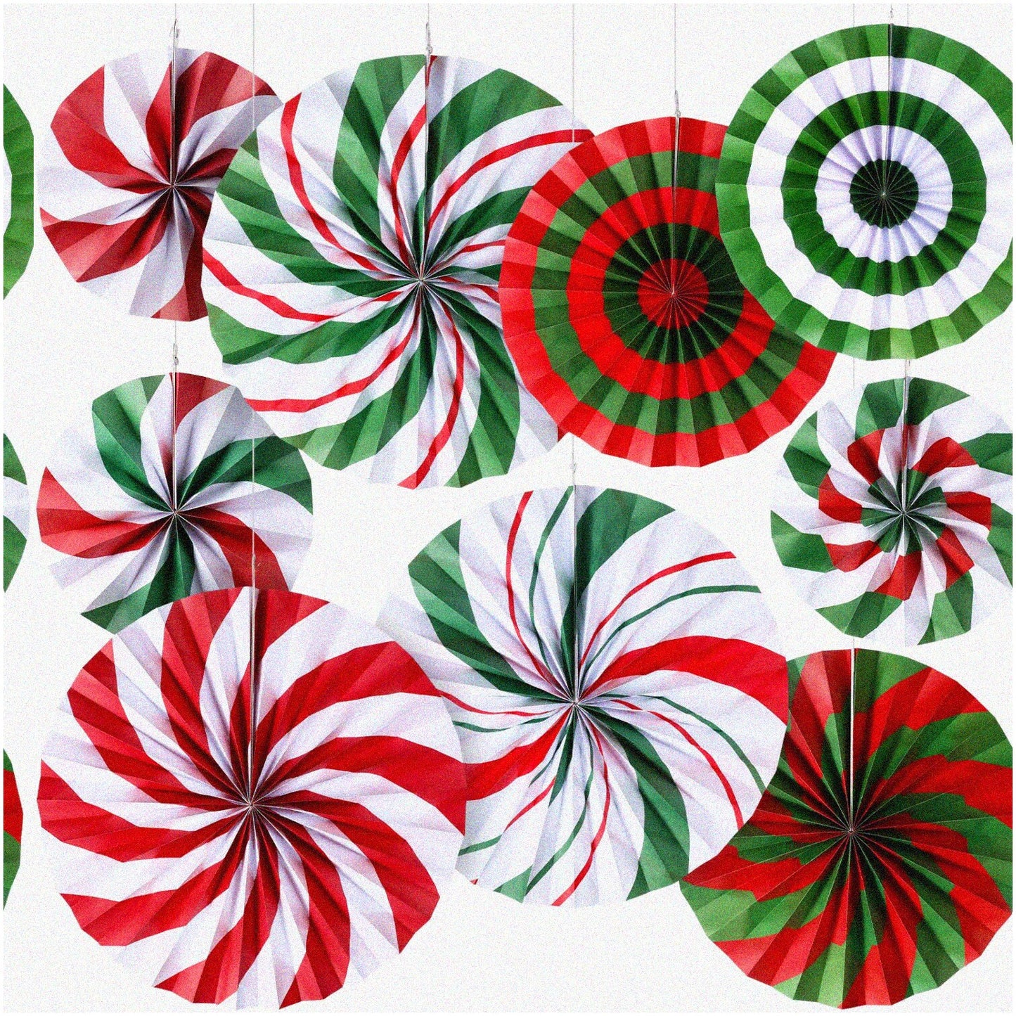 Peppermint Fiesta 9-Piece Candy Paper Fans Set
