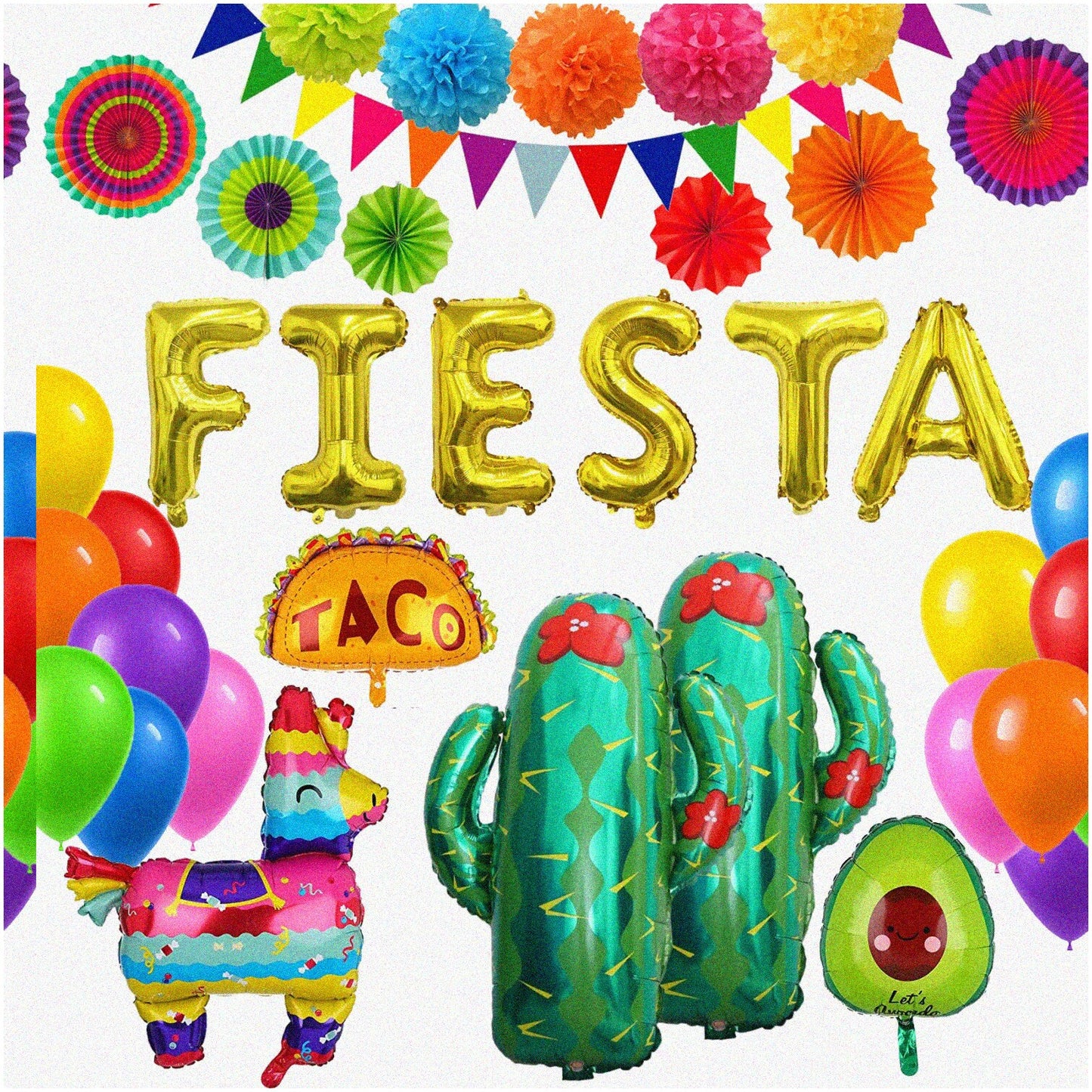 Fiesta Party Decorations Set with Balloons and Pompoms