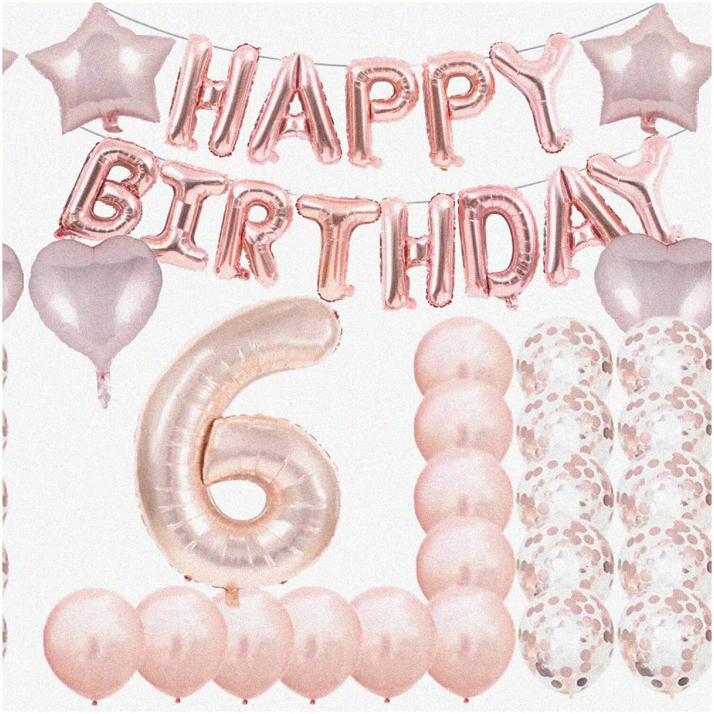 Rose Gold 6th Birthday Party Kit with Balloons and Props