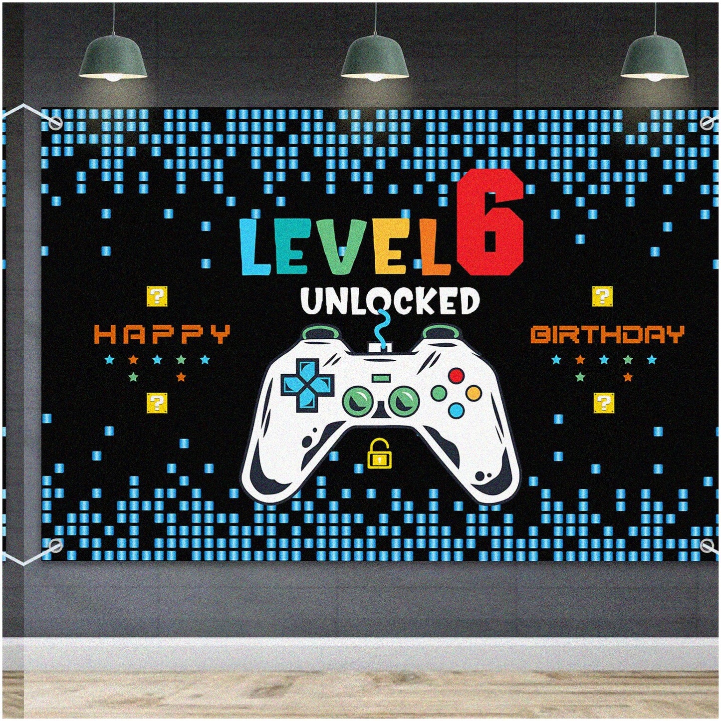 Blue Birthday Bash Banner 6x4ft Backdrop with 20ft Ribbon