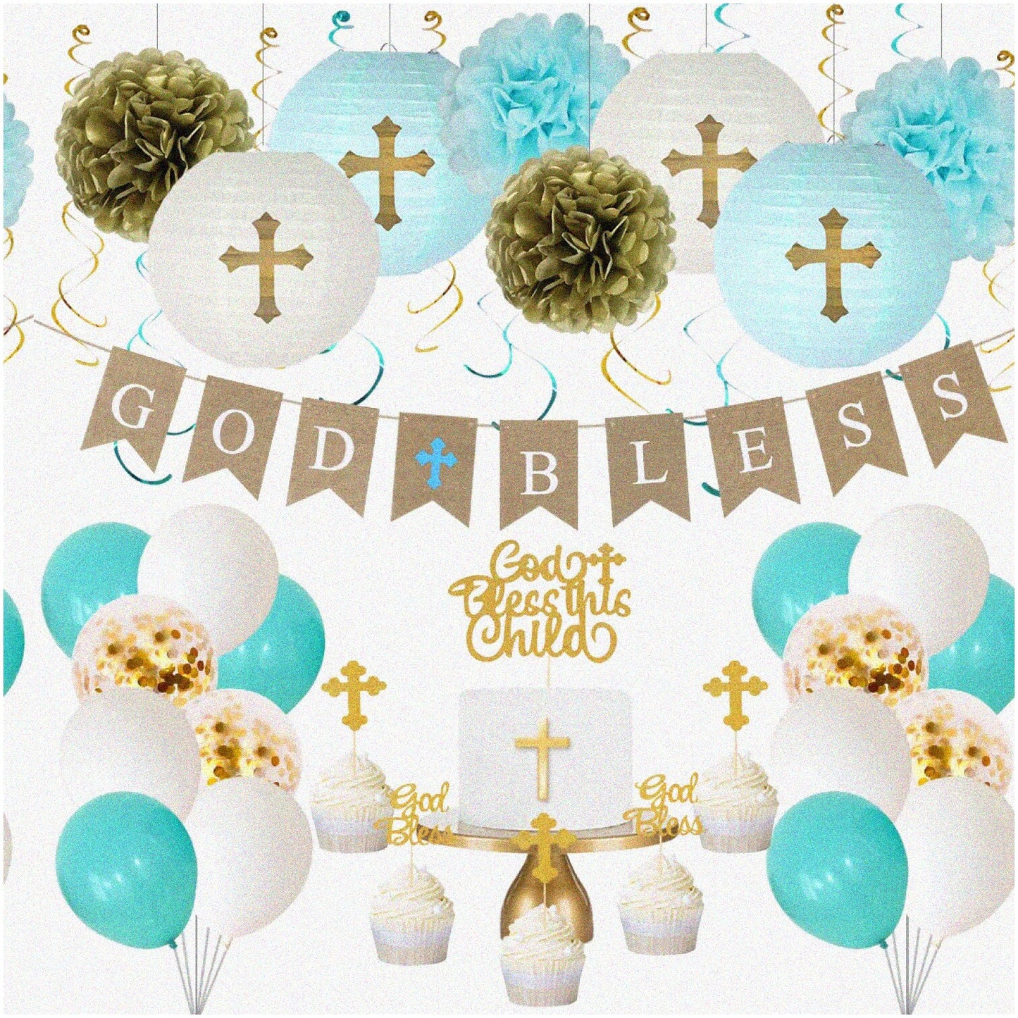 Blue Baby Boy Balloon Bouquet, 12-inch Latex & Confetti