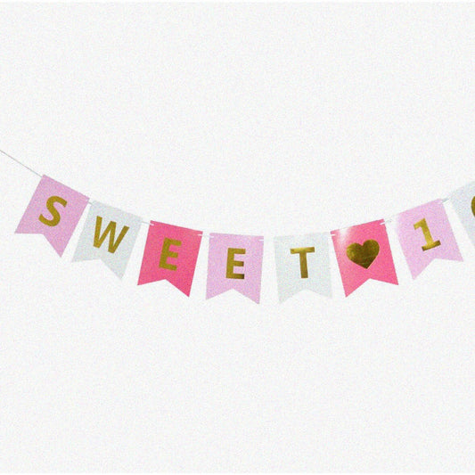 Sweet 16 Banner Set, Gold Pink, 8 Pieces