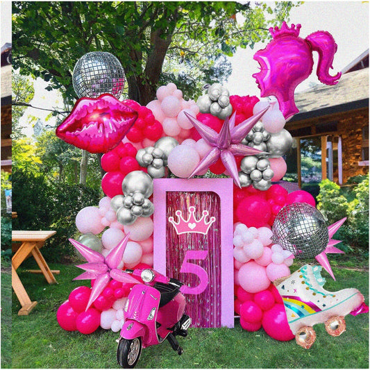 Disco Diva Balloon Garland Kit 144pcs Hot Pink Silver