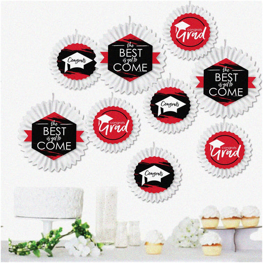 Red Graduation Fan Kit with 9 Paper Fans and 18 Cut-outs