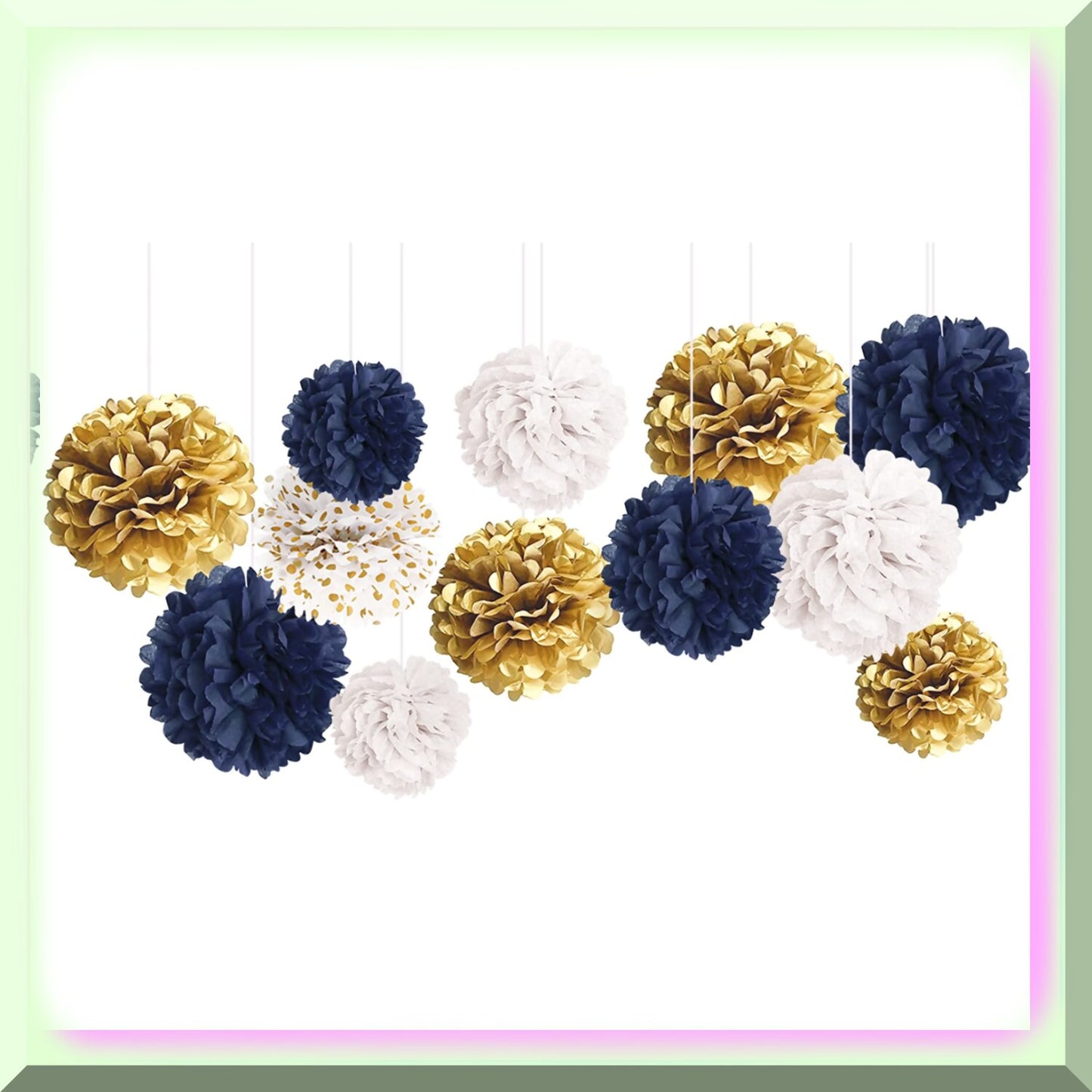 12 pcs Navy Blue and Gold Tissue Paper Pom Poms