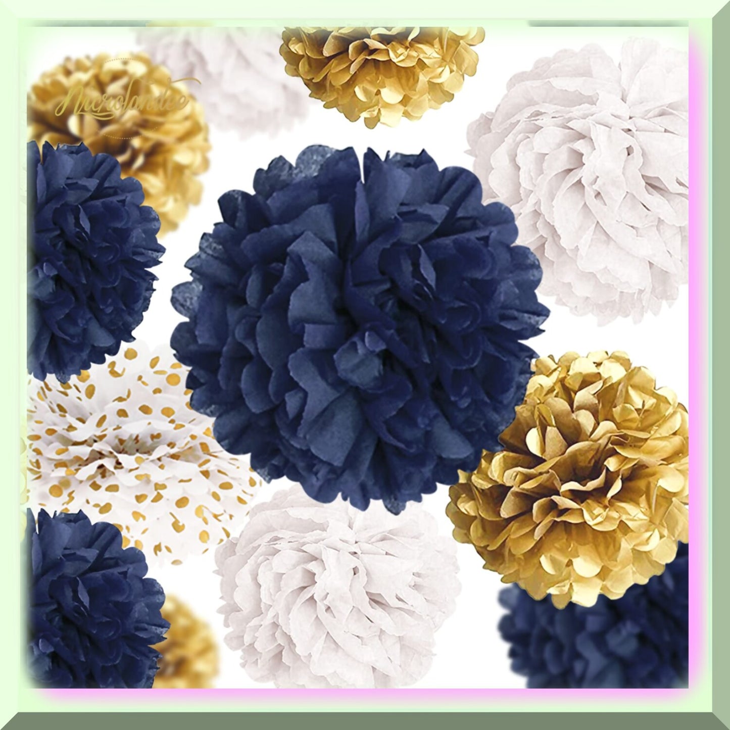 12 pcs Navy Blue and Gold Tissue Paper Pom Poms