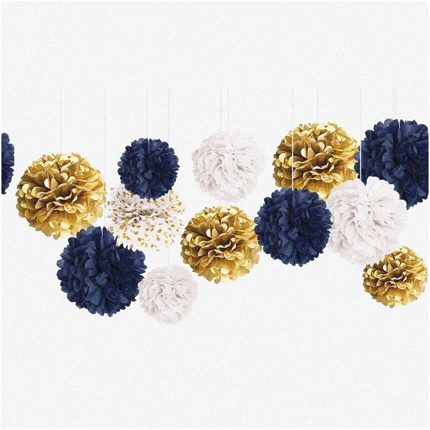 12 pcs Navy Blue and Gold Tissue Paper Pom Poms
