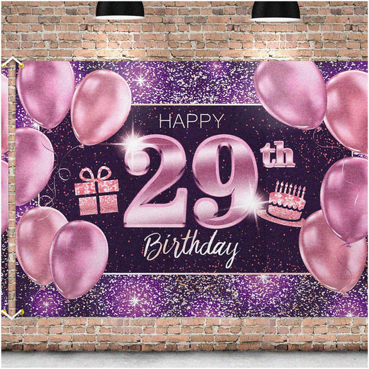 29th Birthday Party Decorations Set with 4x6ft Backdrop and 13ft Banner