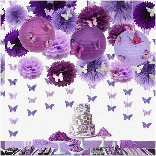Lavender Butterfly Party Kit with Fans Lanterns and Decor