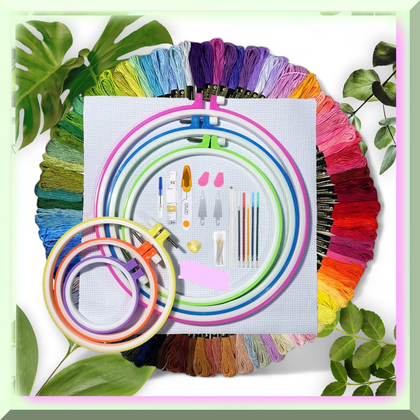 Complete Embroidery Kit with 141 Pcs, Vibrant Threads, Hoops, and Tools