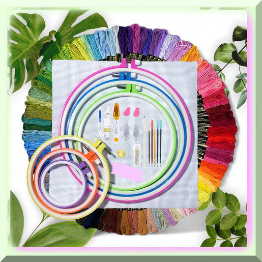 Complete Embroidery Kit with 141 Pcs, Threads, Hoops, and Tools