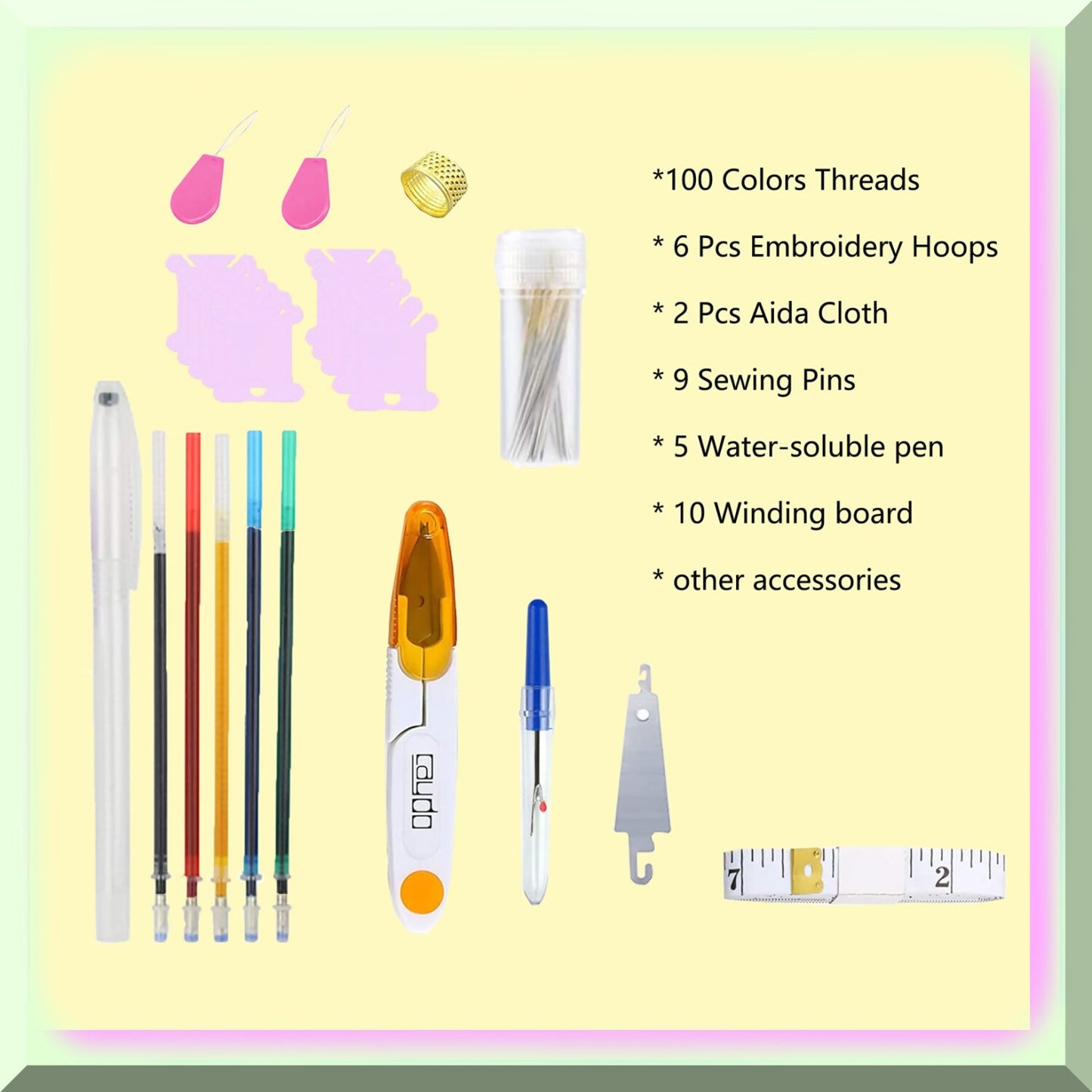 Complete Embroidery Kit with 141 Pcs, Vibrant Threads, Hoops, and Tools