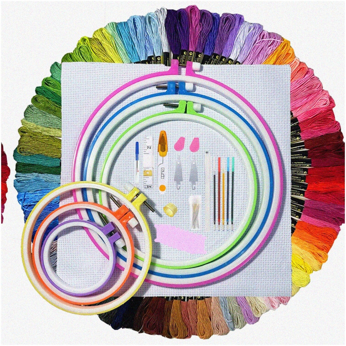 Complete Embroidery Kit with 141 Pcs, Vibrant Threads, Hoops, and Tools