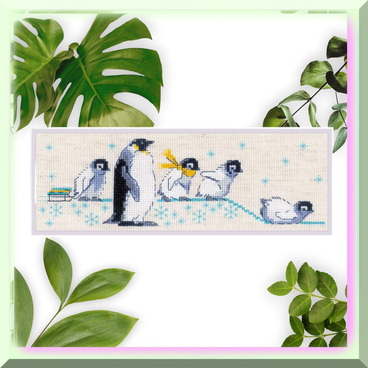 Whimsical Penguin Cross Stitch Kit with 14 Count Fabric