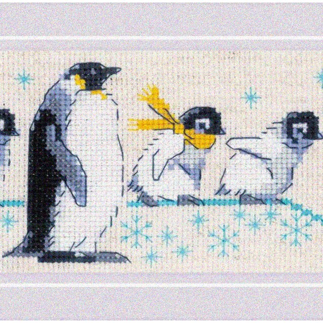 Whimsical Penguin Cross Stitch Kit with 14 Count Fabric