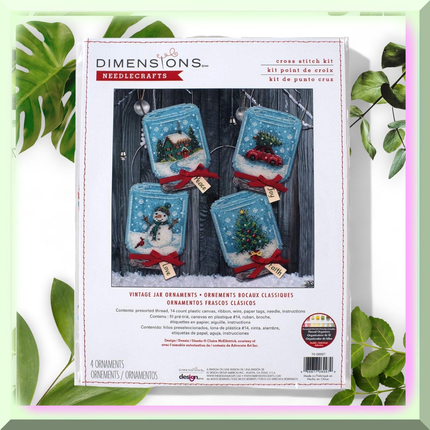Festive Cross Stitch Holiday Jar Ornament Kit