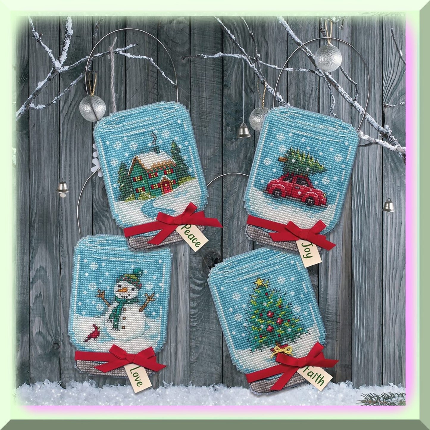Festive Cross Stitch Holiday Jar Ornament Kit
