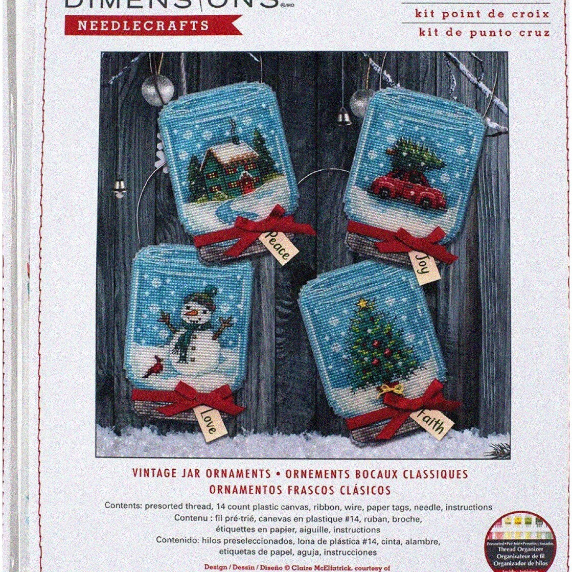 Festive Cross Stitch Holiday Jar Ornament Kit
