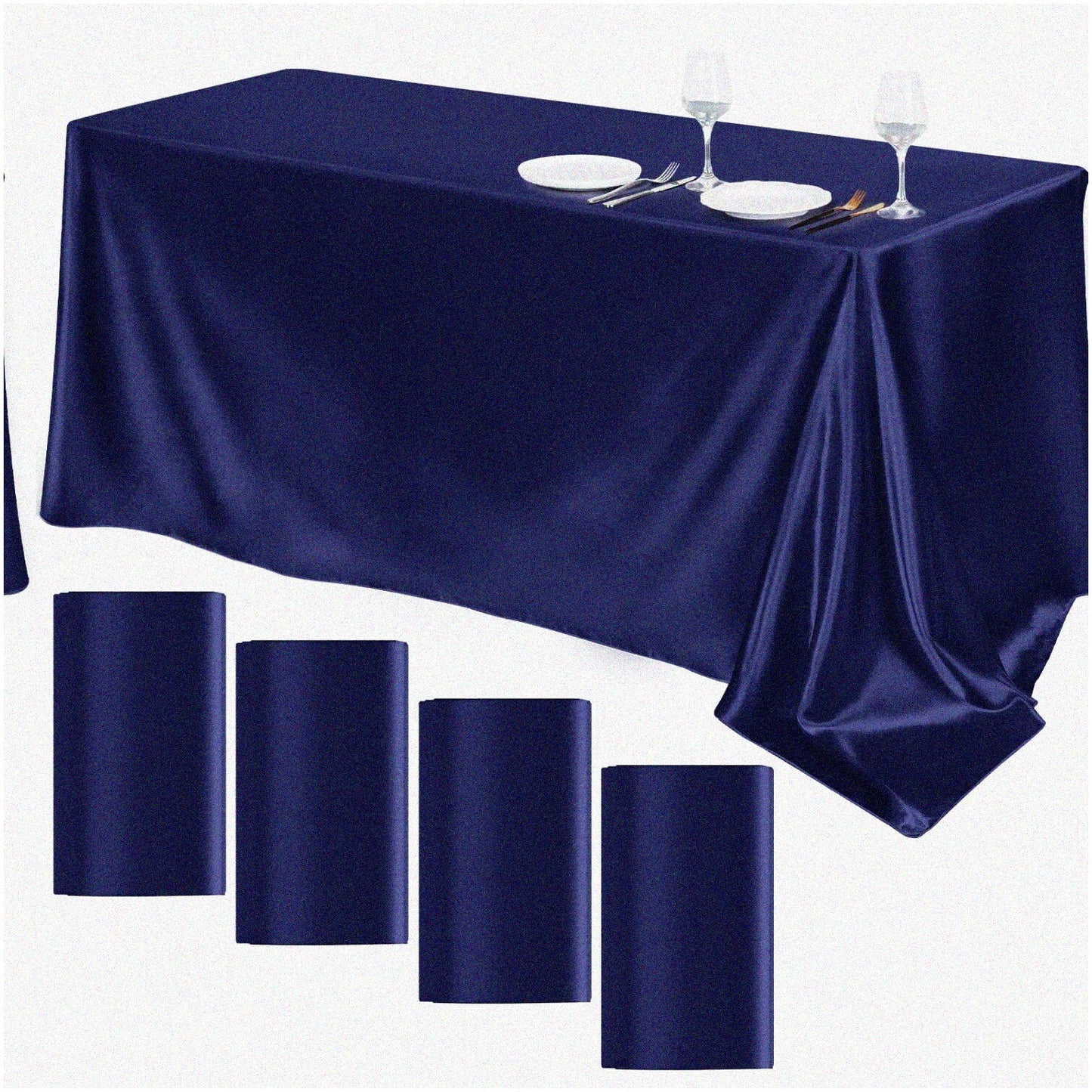 SilkShine Navy Blue Tablecloth 102x58 Inch 4-Pack