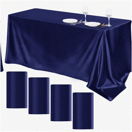SilkShine Navy Blue Tablecloth 102x58 Inch 4-Pack